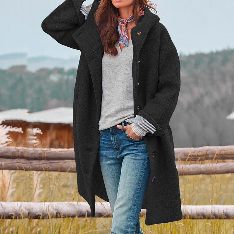Women's Wool Blend Coat with Hood and Classic Design