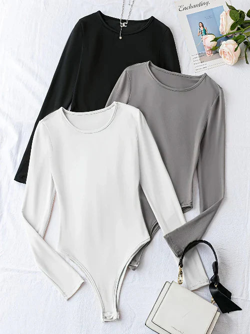 3-Pack Casual Long Sleeve Bodysuits for Women