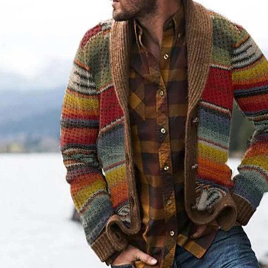 Men’s Striped Cardigan  – Relaxed Knit with Colorful Flair