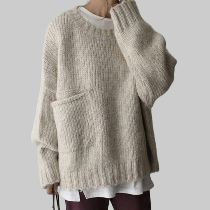 Oversized Ivory Pocket-Front Sweater – Relaxed Everyday Layer