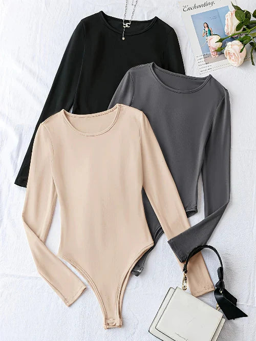 3-Pack Casual Long Sleeve Bodysuits for Women