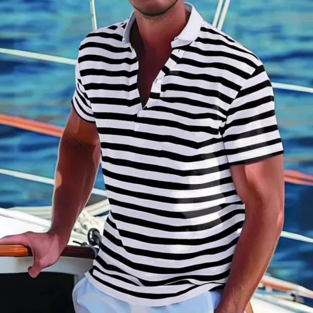 Retro Striped Polo Shirt for Men