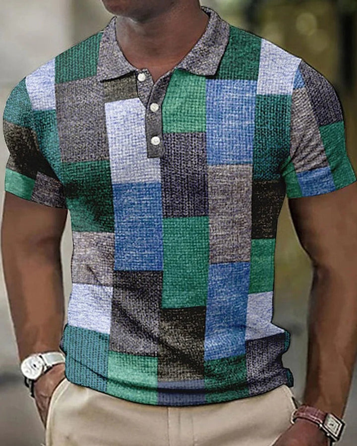 Men's polo with grid pattern