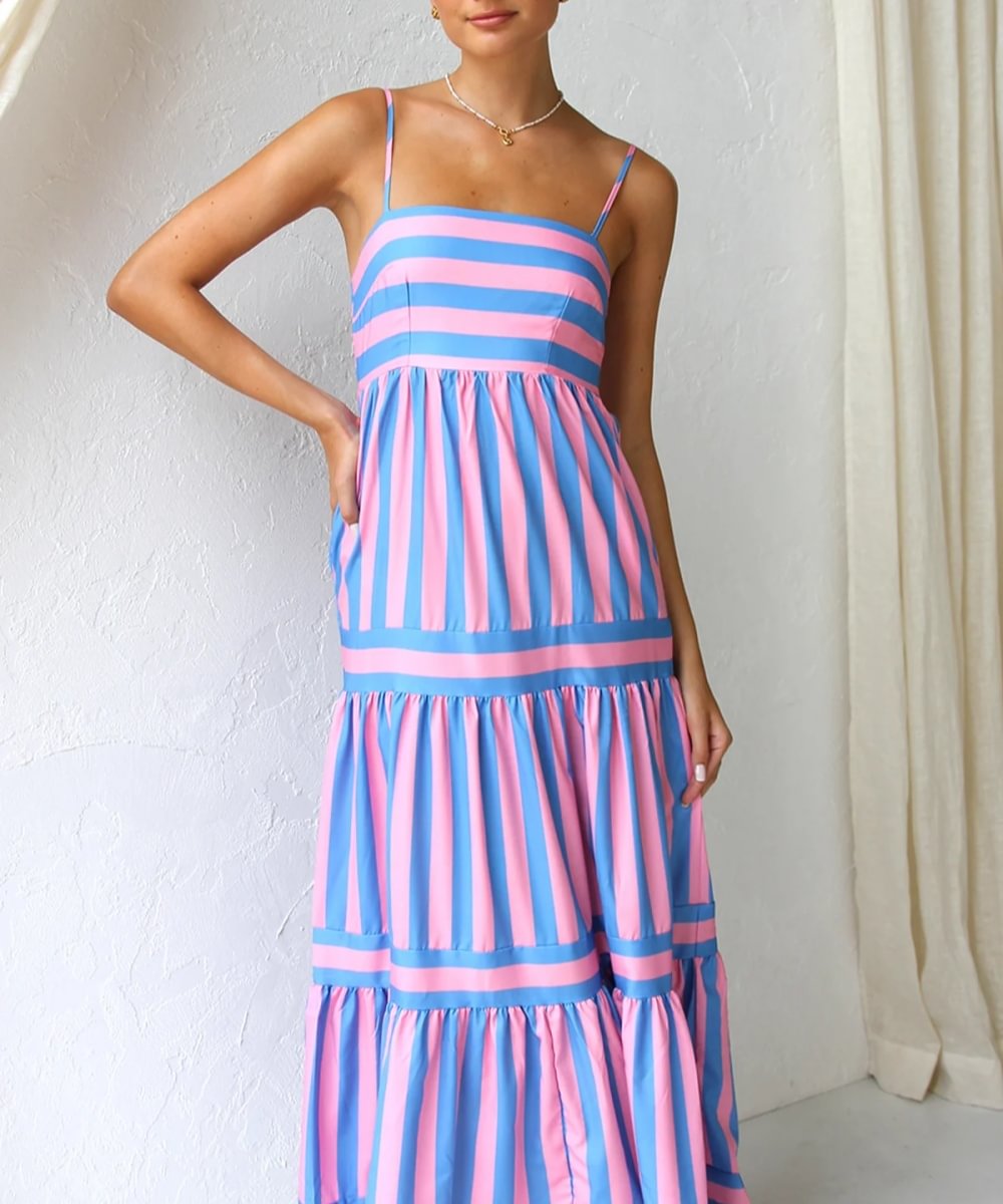 Emmy | Women's Chic Summer Maxi Dress | Stripes