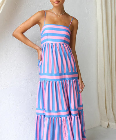 Emmy | Women's Chic Summer Maxi Dress | Stripes