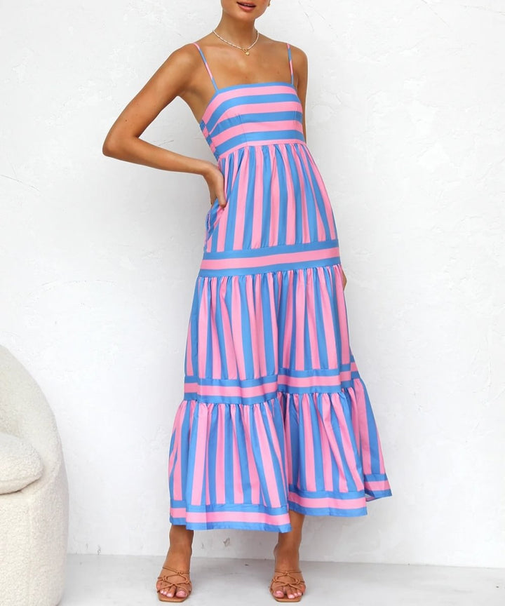 Emmy | Women's Chic Summer Maxi Dress | Stripes