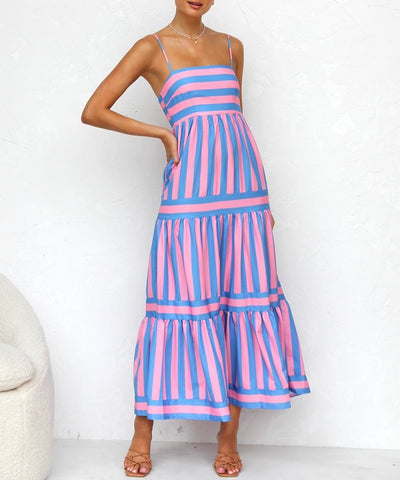 Emmy | Women's Chic Summer Maxi Dress | Stripes