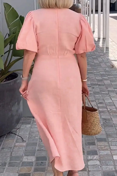 Esmira | Women’s V-Neck Belted Airy Midi Dress | Sophisticated & Flowy