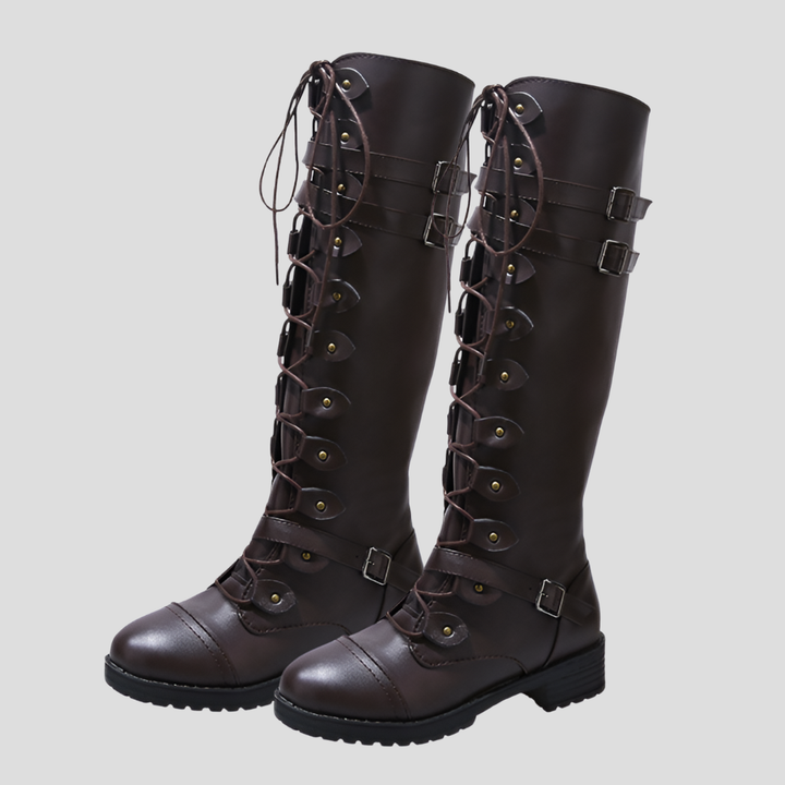 Retro Lace-Up Boots with Buckle for Women