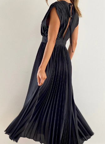 Helva | Women's Elegant Pleated Midi Dress | V-Neck