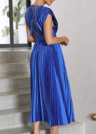 Helva | Women's Elegant Pleated Dress | V-Neck