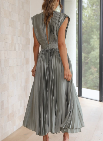 Helva | Women's Elegant Pleated Dress | V-Neck