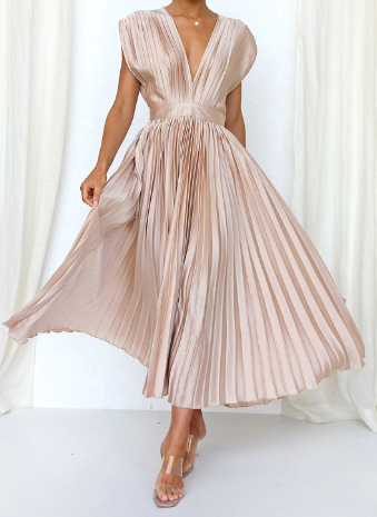 Helva | Women's Elegant Pleated Dress | V-Neck