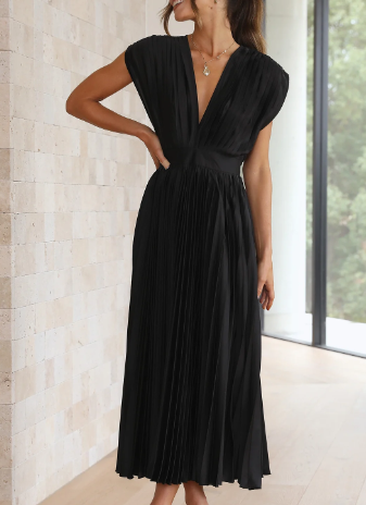 Helva | Women's Elegant Pleated Dress | V-Neck