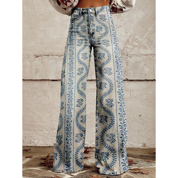 Women’s Long Denim Pants – Ritan Floral & Solid Prints