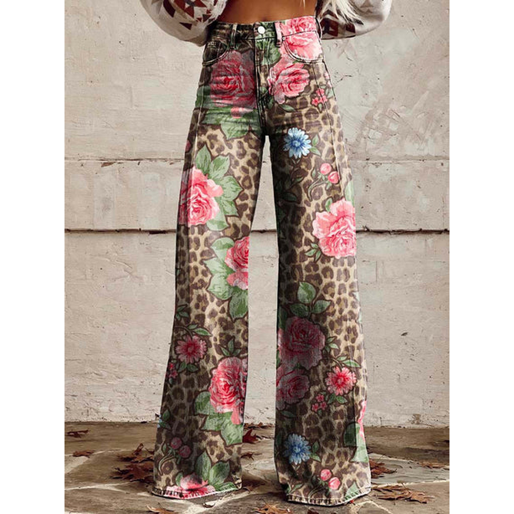 Women’s Long Denim Pants – Ritan Floral & Solid Prints