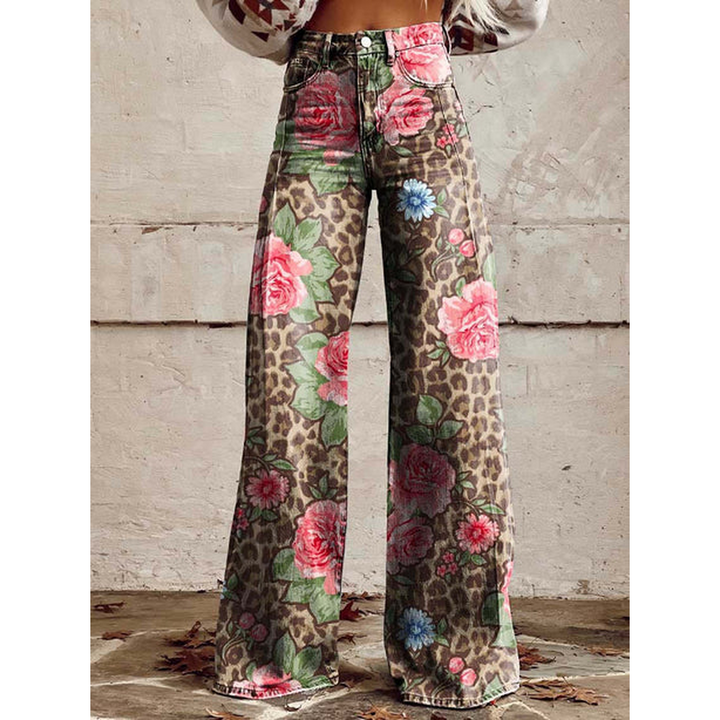 Women’s Long Denim Pants – Ritan Floral & Solid Prints