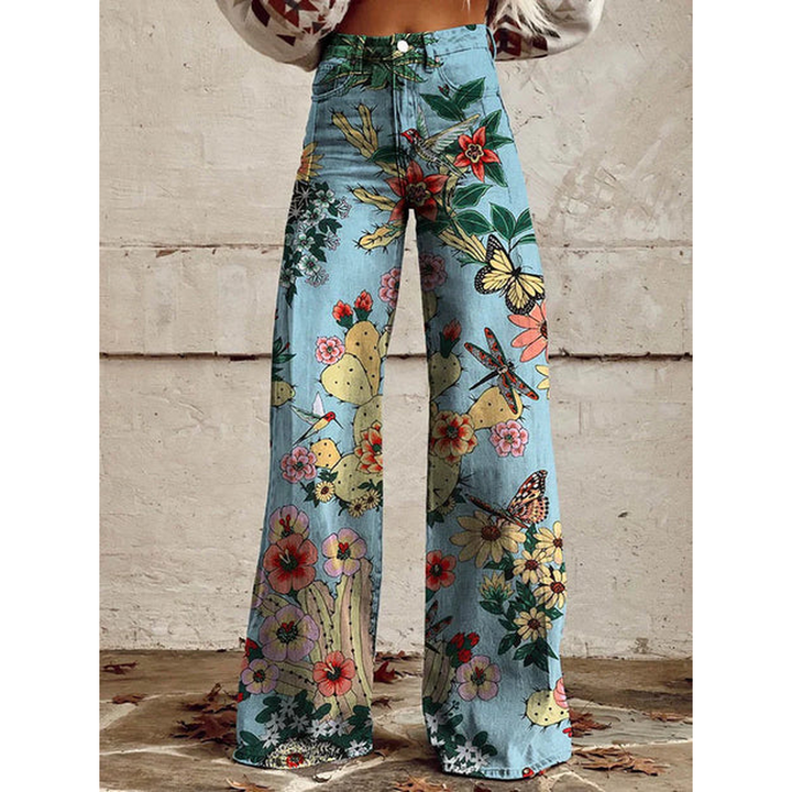 Women’s Long Denim Pants – Ritan Floral & Solid Prints