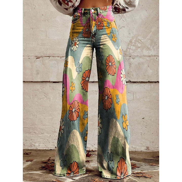 Women’s Long Denim Pants – Ritan Floral & Solid Prints