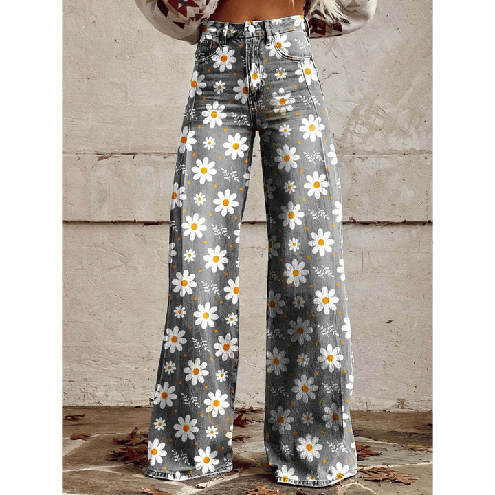 Women’s Long Denim Pants – Ritan Floral & Solid Prints