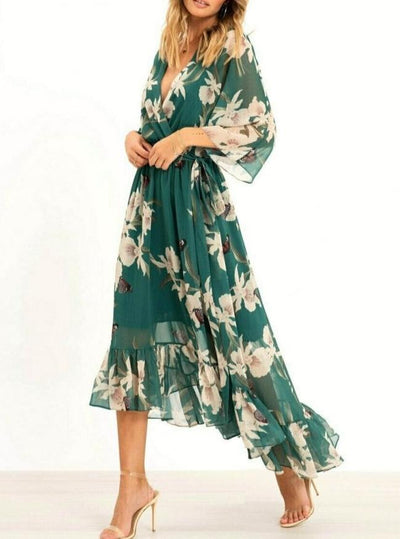 Shy | Women's Maxi Dress Flowy | V-Neck