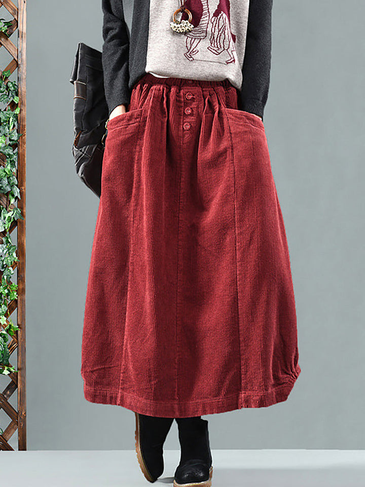 Lishan | Women’s Calf-Length Corduroy Skirt | High Waist