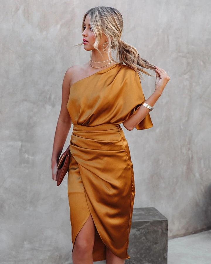 Lissa | Women's Elegant One Shoulder Tulip Dress | Silk