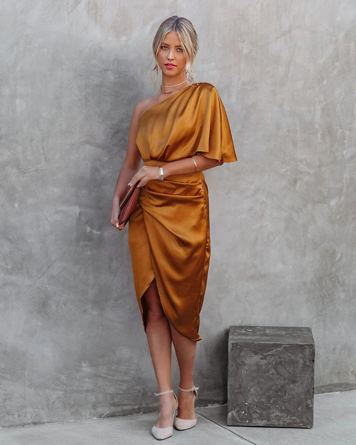 Lissa | Women's Elegant One Shoulder Tulip Dress | Silk