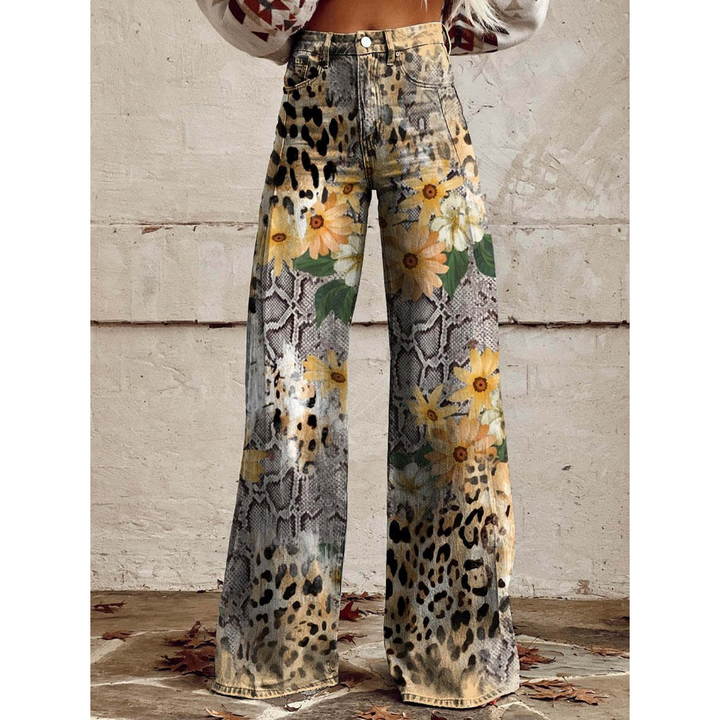 Women’s Long Denim Pants – Ritan Floral & Solid Prints