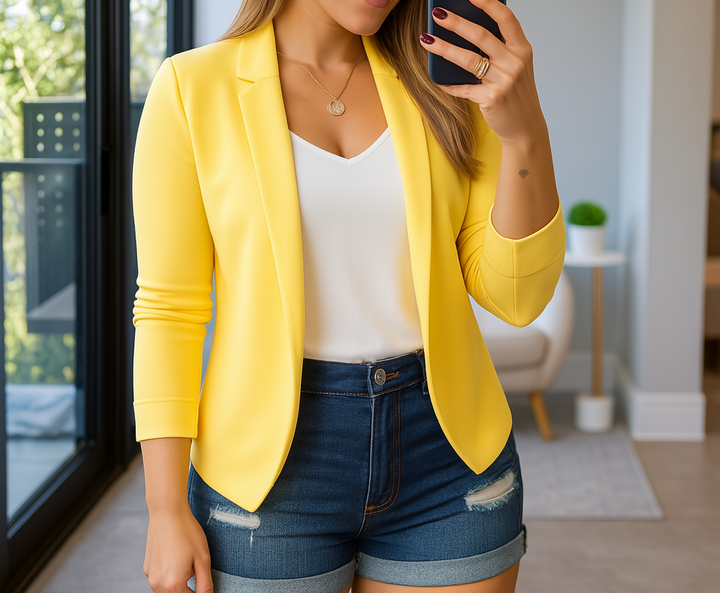 Norelia | Women's Collarless Cropped Jacket Office Blazer