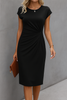 Susy | Women's Waist Accent Style Midi Dress | Short Sleeves