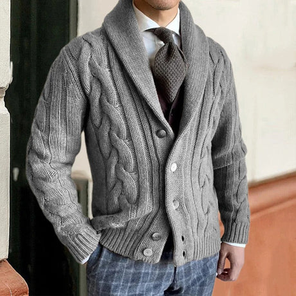 Men’s Knit Cardigan – Button Down with Padded Accents