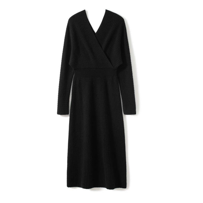 Ravina | Women’s Ribbed Knit Wrap Midi Dress | Long Sleeve Fit