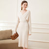 Ravina | Women’s Ribbed Knit Wrap Midi Dress | Long Sleeve Fit