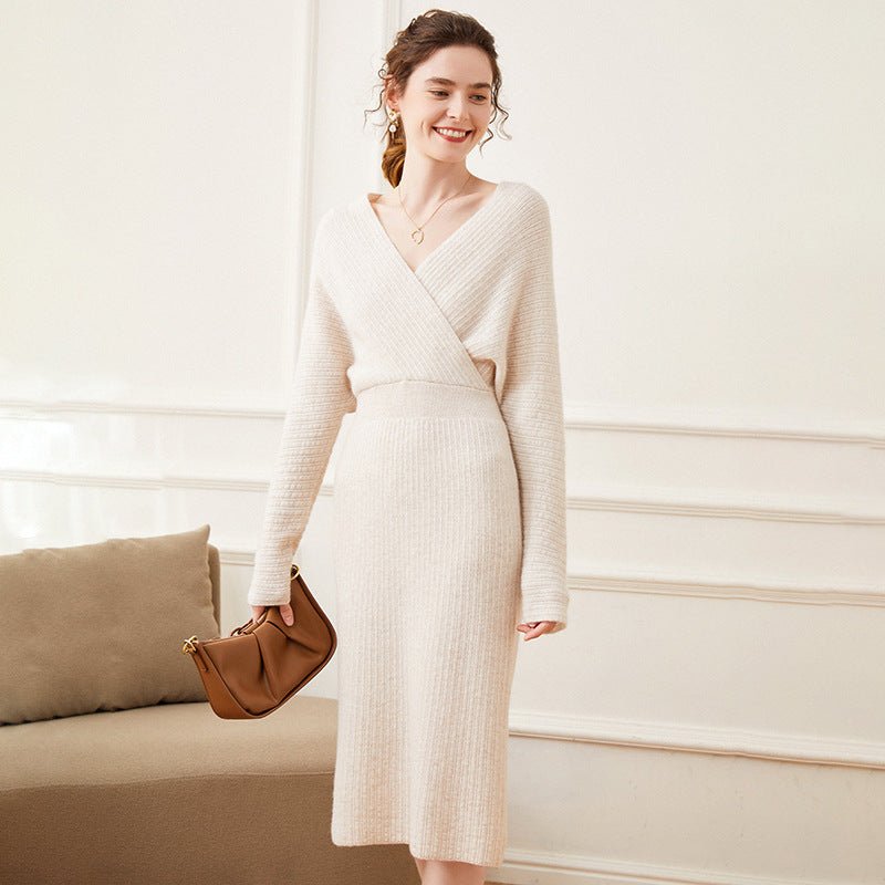 Ravina | Women’s Ribbed Knit Wrap Midi Dress | Long Sleeve Fit