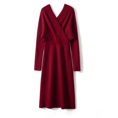 Veldaine | Women’s Wrap Knit Midi Dress | V-Neck Style & Long Sleeve