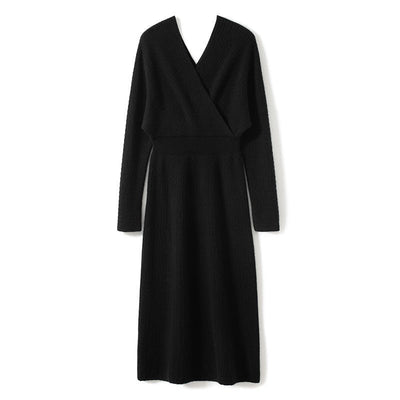 Veldaine | Women’s Wrap Knit Midi Dress | V-Neck Style & Long Sleeve