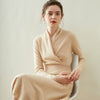 Womens Cashmere Wrap Dress Long Sleeve Elegant A-Line Midi Dress