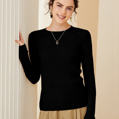Junessa | Women’s Rib-Knit Sweater Blouse | Crew Neck & Fitted Shape