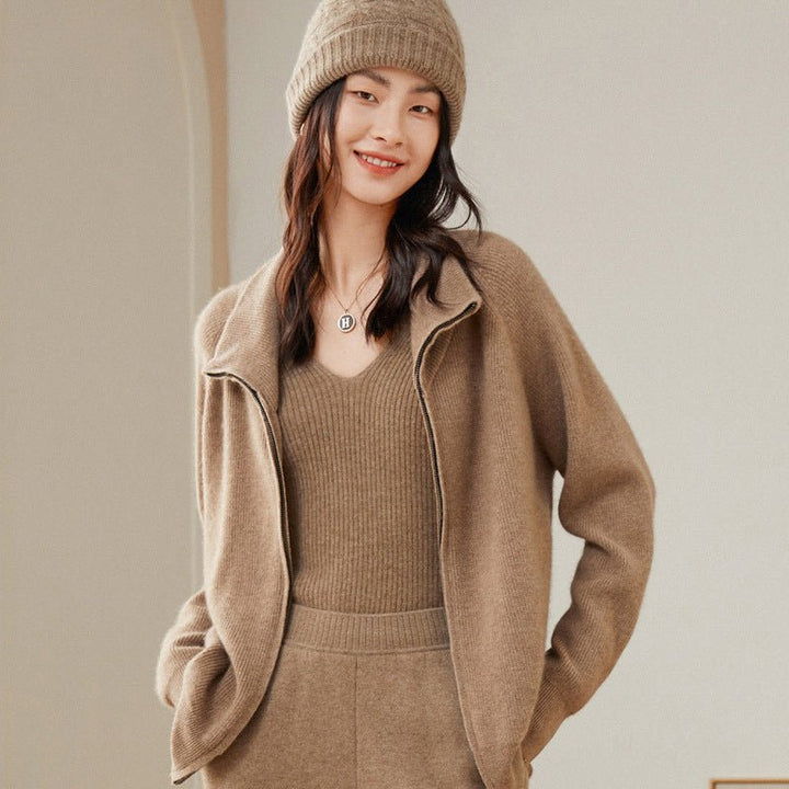 Taliora | Women’s Stand Collar & Sleek Layer Zip-Up Cardigan Jacket