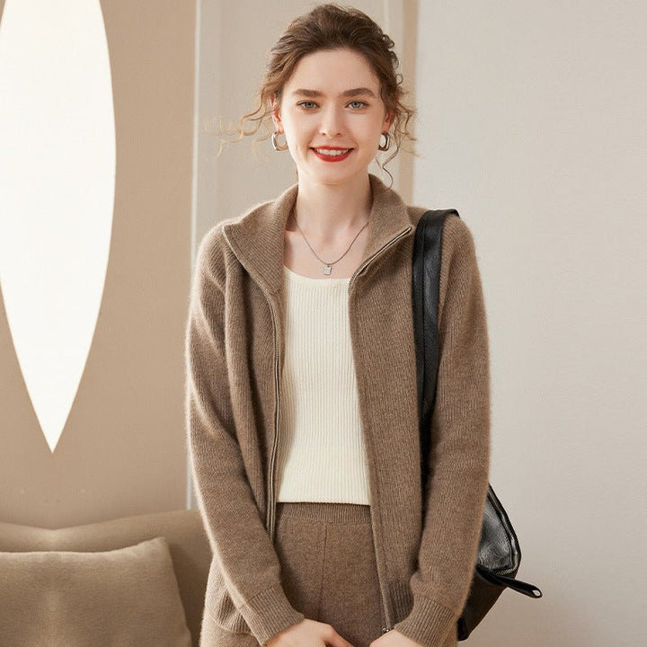 Myrene | Women’s Full Zip Cardigan | Fold-Over Collar & Easy Layering