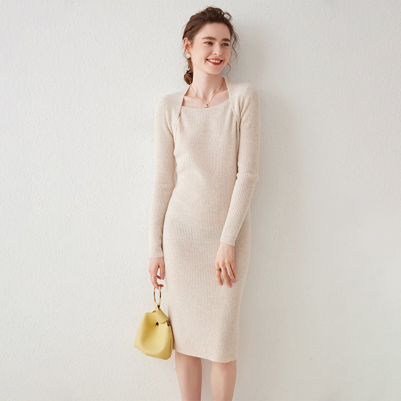 Elisyn | Women’s Ribbed Knit Midi Dress | Long Sleeve & Square Neck Fit