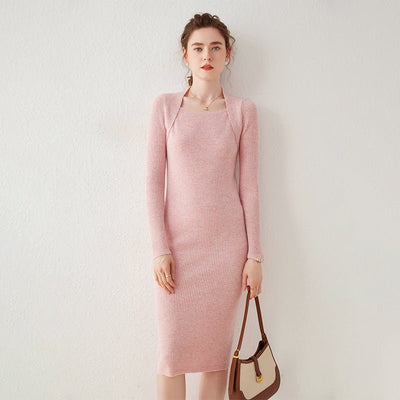 Elisyn | Women’s Ribbed Knit Midi Dress | Long Sleeve & Square Neck Fit