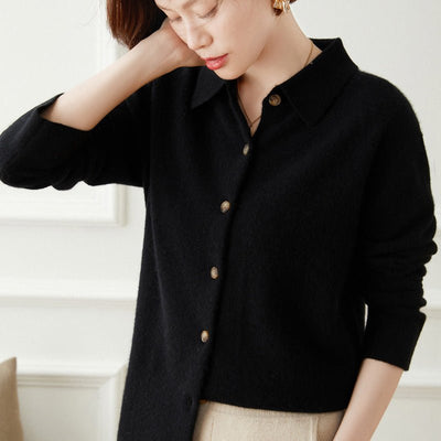 Veyra | Women’s Button-Up Point Collar Sweatshirt | Lapel Detail & Streamlined Look