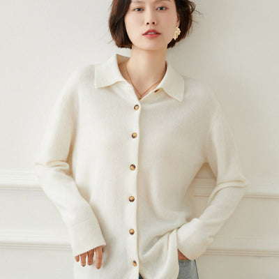 Veyra | Women’s Button-Up Point Collar Sweatshirt | Lapel Detail & Streamlined Look