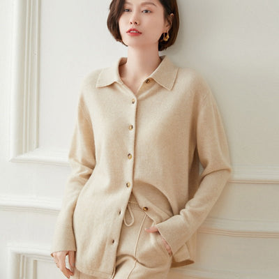 Veyra | Women’s Button-Up Point Collar Sweatshirt | Lapel Detail & Streamlined Look