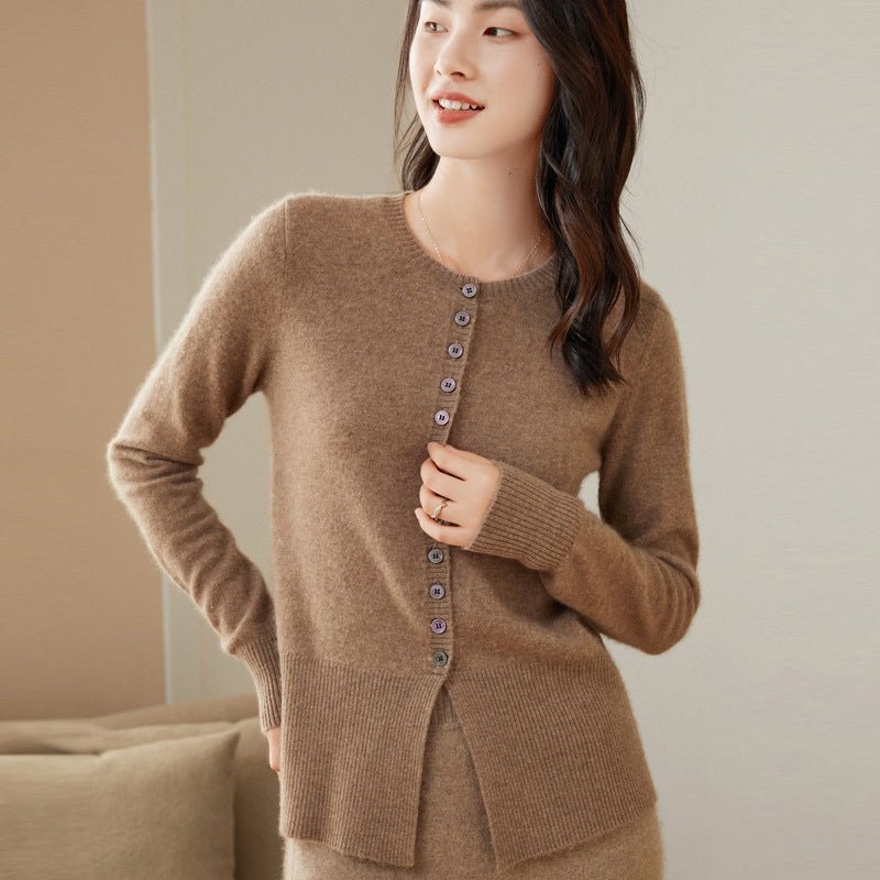 Cirelda | Women’s Crew Neck & Clean Drape Button-Down Cardigan