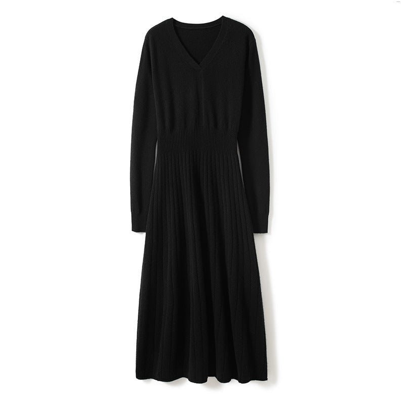 Mircella | Women’s Ribbed Knit & V-Neck Shape Midi Dress | Casual