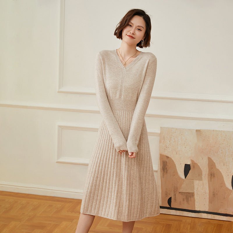 Mircella | Women’s Ribbed Knit & V-Neck Shape Midi Dress | Casual