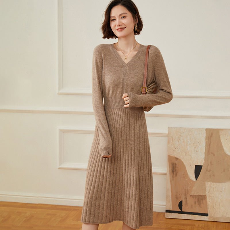 Mircella | Women’s Ribbed Knit & V-Neck Shape Midi Dress | Casual